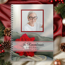 Red Poinsettia Pearls Funeral Memorial Guest Bok Anteckningsbok