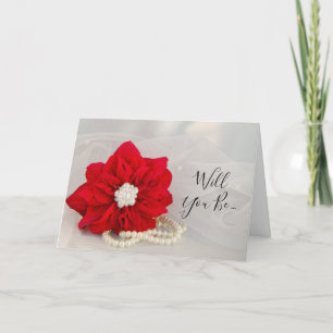 Red Poinsettia Pearls kommer du bli min bridesmaid Inbjudan