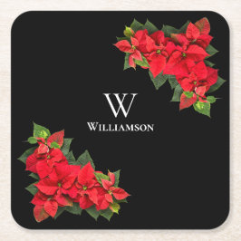 Red Poinsettia Personlig Underlägg Papper Kvadrat
