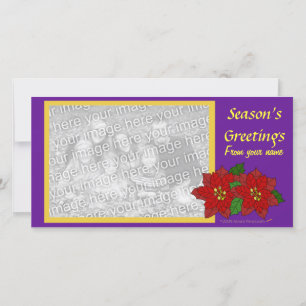 Red Poinsettia Photo Card-mall (lila guld) Julkort