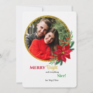 Red Poinsettia Photo Flat Helgdag Card Julkort