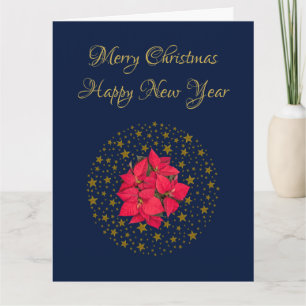 Red Poinsettia Plant on glittry Starry blå himmel Kort