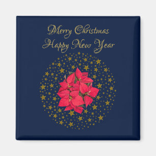 Red Poinsettia Plant on glittry Starry blå himmel Magnet