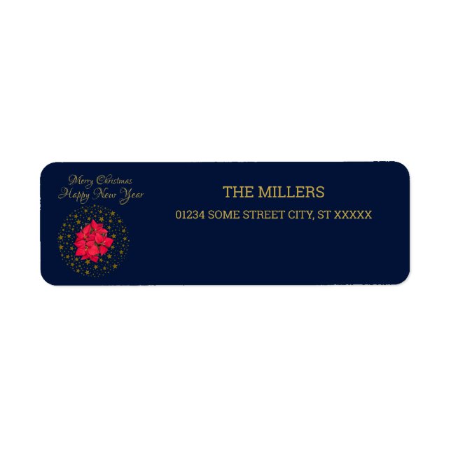 Red Poinsettia Plant on glittry Starry blå himmel Returadress Etikett (Framsidan)