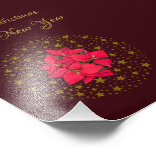 Red Poinsettia Plant on glittry Starry Red himlar Fototryck