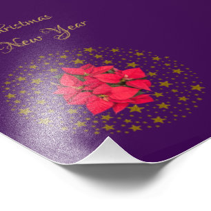 Red Poinsettia Plant på glitter Starry lila himlar Fototryck