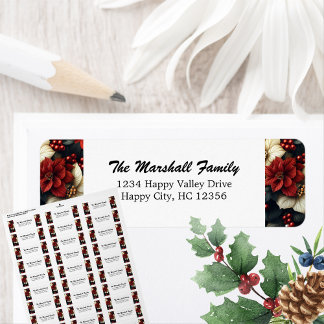 Red Poinsettia Returadress Etikett