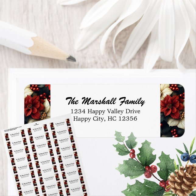 Red Poinsettia Returadress Returadress Etikett (Make your holiday mail stand out with our Red Poinsettia Return Address Label!)