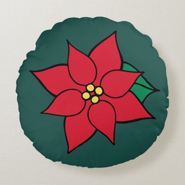 Red Poinsettia Round Pillow Rund Kudde (Framsidan)