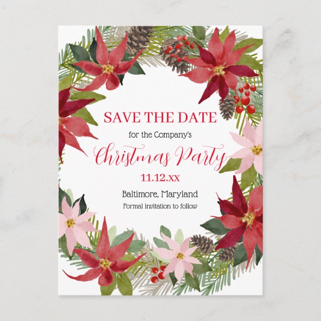 Red Poinsettia | Spara juldagen Party Meddelande Vykort (Framsida)
