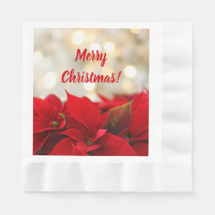 Red Poinsettia White Guld Bokeh jul Party Pappersservett
