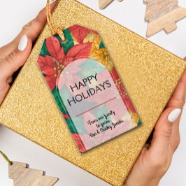 Red Poinsettias Blommigt jul Presentetikett