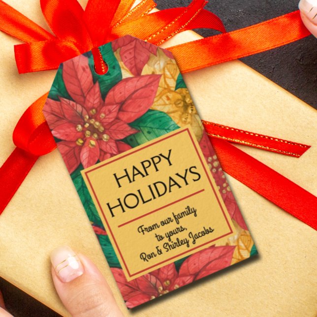 Red Poinsettias, Blommigt till jul Presentetikett (Skapare uppladdad)