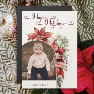 Red Poinsettias Glad helg Script Arch Photo