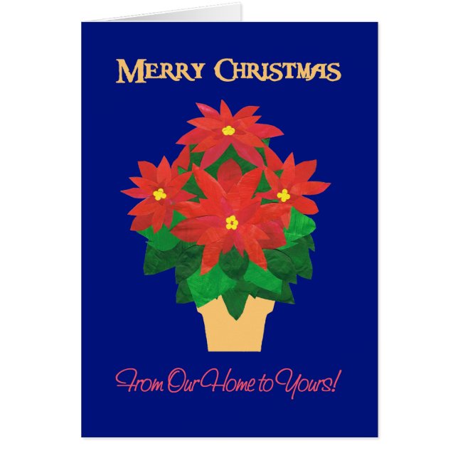 Red Poinsettias God jul vårt hem till dig Hälsningskort (Framsidan)