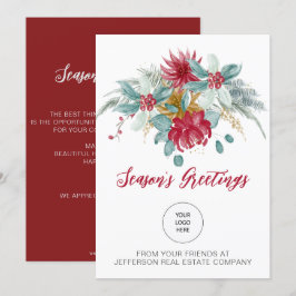 Red Poinsettias Holly Company Logotyp Business Julkort