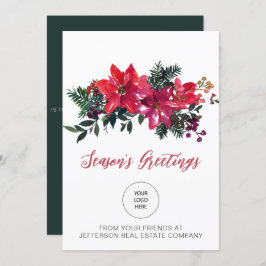 Red Poinsettias Holly Company Logotyp Business Julkort