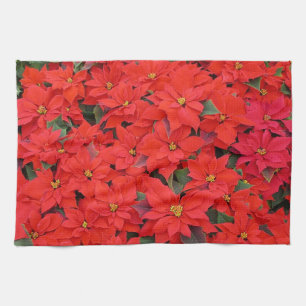 Red Poinsettias I Julens Helgdag Blommigt Photo Kökshandduk