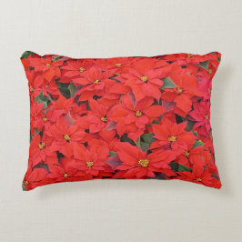 Red Poinsettias I Julens Helgdag Blommigt Photo Prydnadskudde
