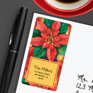 Red Poinsettias jul-Returadressen Blommigt Adressetikett