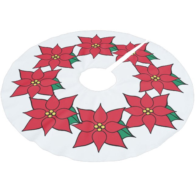 Red Poinsettias Julgran Skirt Decor Julgransmatta Borstad Polyester (Vinklad)