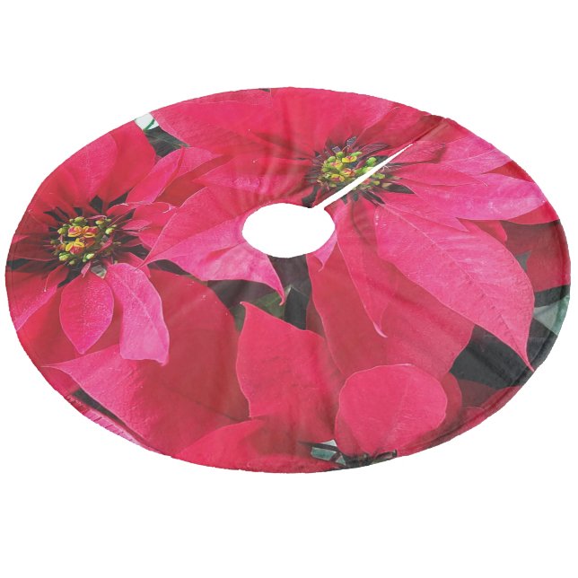 Red Poinsettias Julgransmatta Fleece (Vinklad)