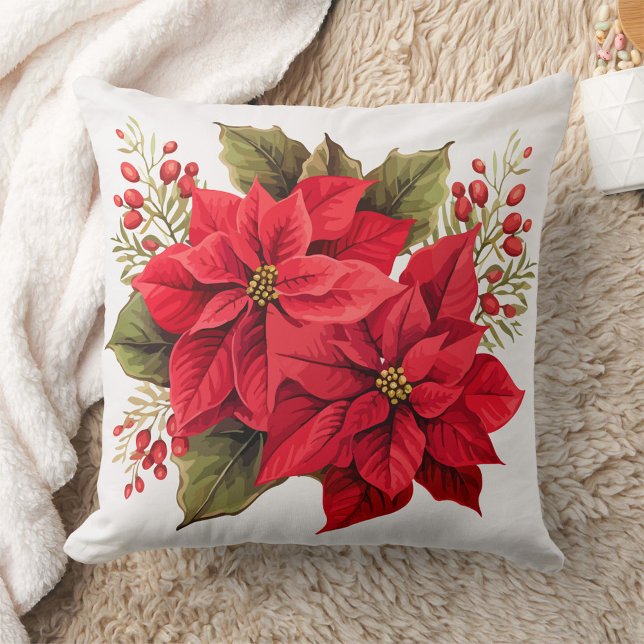 Red Poinsettias Kudde (Poinsettia Pillow with Blanket Great Holiday Gifting!)
