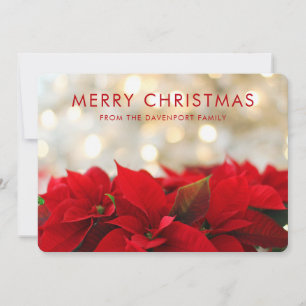 Red Poinsettias med Golden Bokeh God jul Julkort