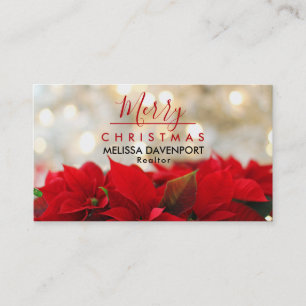 Red Poinsettias med Golden Bokeh God jul Visitkort