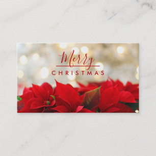 Red Poinsettias med Golden Bokeh God jul Visitkort