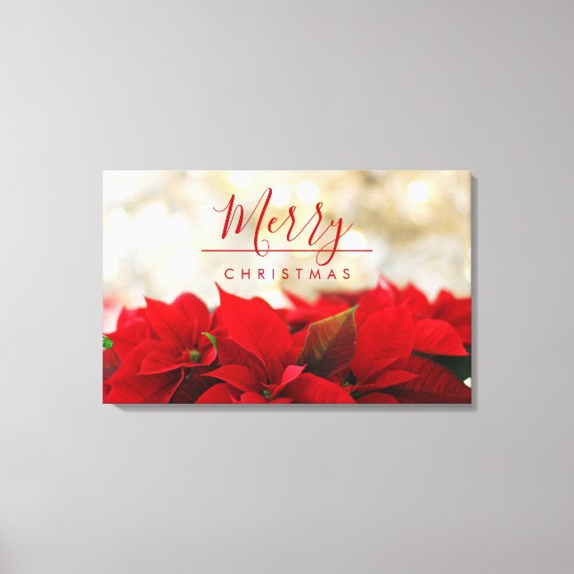 Red Poinsettias med Golden Bokeh-julen Canvastryck (Framsida)