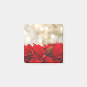 Red Poinsettias med Golden Bokeh-julen Post-it Block