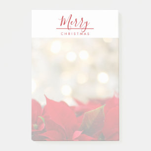 Red Poinsettias med Golden Bokeh-julen Post-it Block