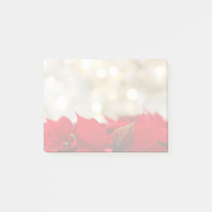Red Poinsettias med Golden Bokeh-julen Post-it Block