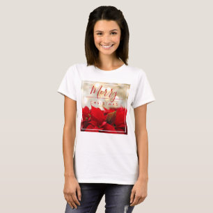 Red Poinsettias med Golden Bokeh-julen T Shirt