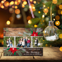 Red Poinsettias Mörk Wood God jul Card