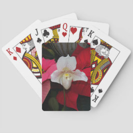 Red Poinsettias och Dam Slipper Orchid Blommigt Casinokort