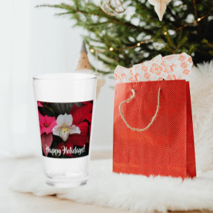 Red Poinsettias och Dam Slipper Orchid Helgdag Glaskopp