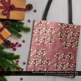 Red Poinsettias och Snöflingor Julvinter Tygkasse