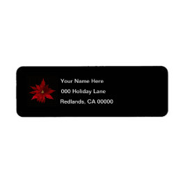 Red Poinsettias on Black Returadress Etikett