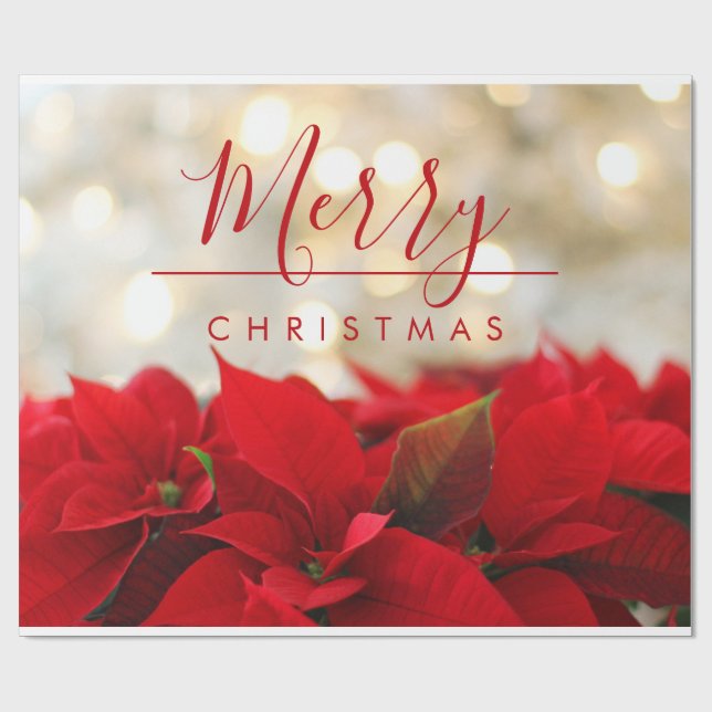Red Poinsettias Photo God jul Typography Presentpapper (Platt)