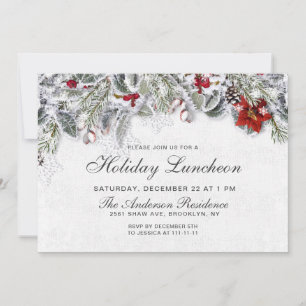 Red Poinsettias Rustic jultomte Luncheon Inbjudningar