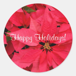Red Poinsettias Small Glad helg Stickers Runt Klistermärke