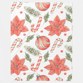 RED POINTSETTIAS POLKAGRISAR OCH ORNADER FLEECEFILT