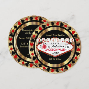 Red Poker Chip Bachelor Party - DIY City & State Inbjudningar