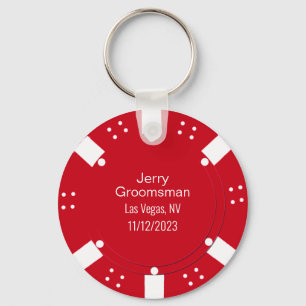 Red Poker Chip Casino Thabel Wedding Favor Nyckelring