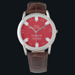 Red Poker Chip Casino ThBäste Man Gift Armbandsur<br><div class="desc">Las Vegas kasino spelade den bästa mannen/presentklockan i bröllop i ett rött och vitt poker chip tittar ansikte. Anpassa all text fält till kostym som bröllop behöver. Matchande produkter är tillgängliga.</div>