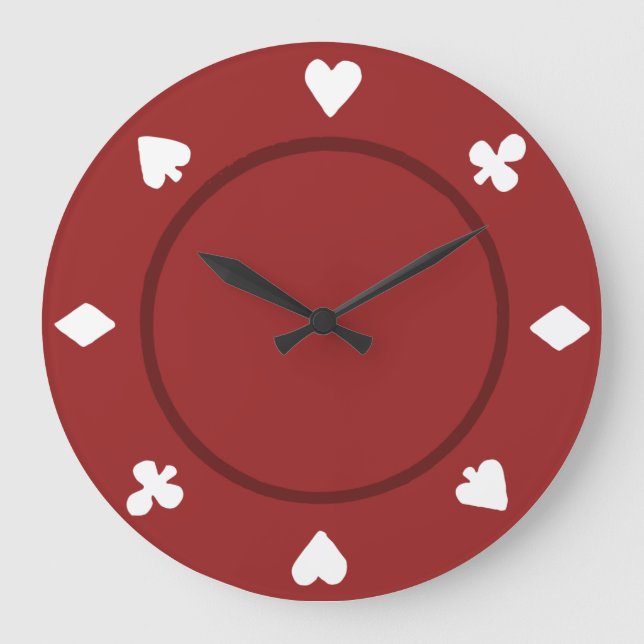 Red Poker Chip Clock Stor Klocka (Framsida)