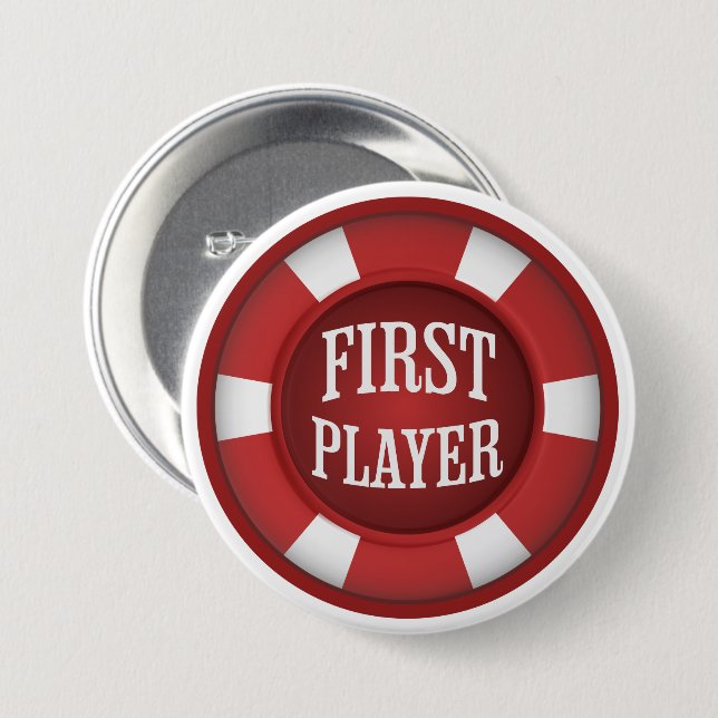Red Poker Chip First Player-spel Knapp (Framsida & baksida)