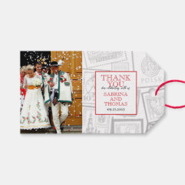 Red Poland Bröllop Photo Presentetikett